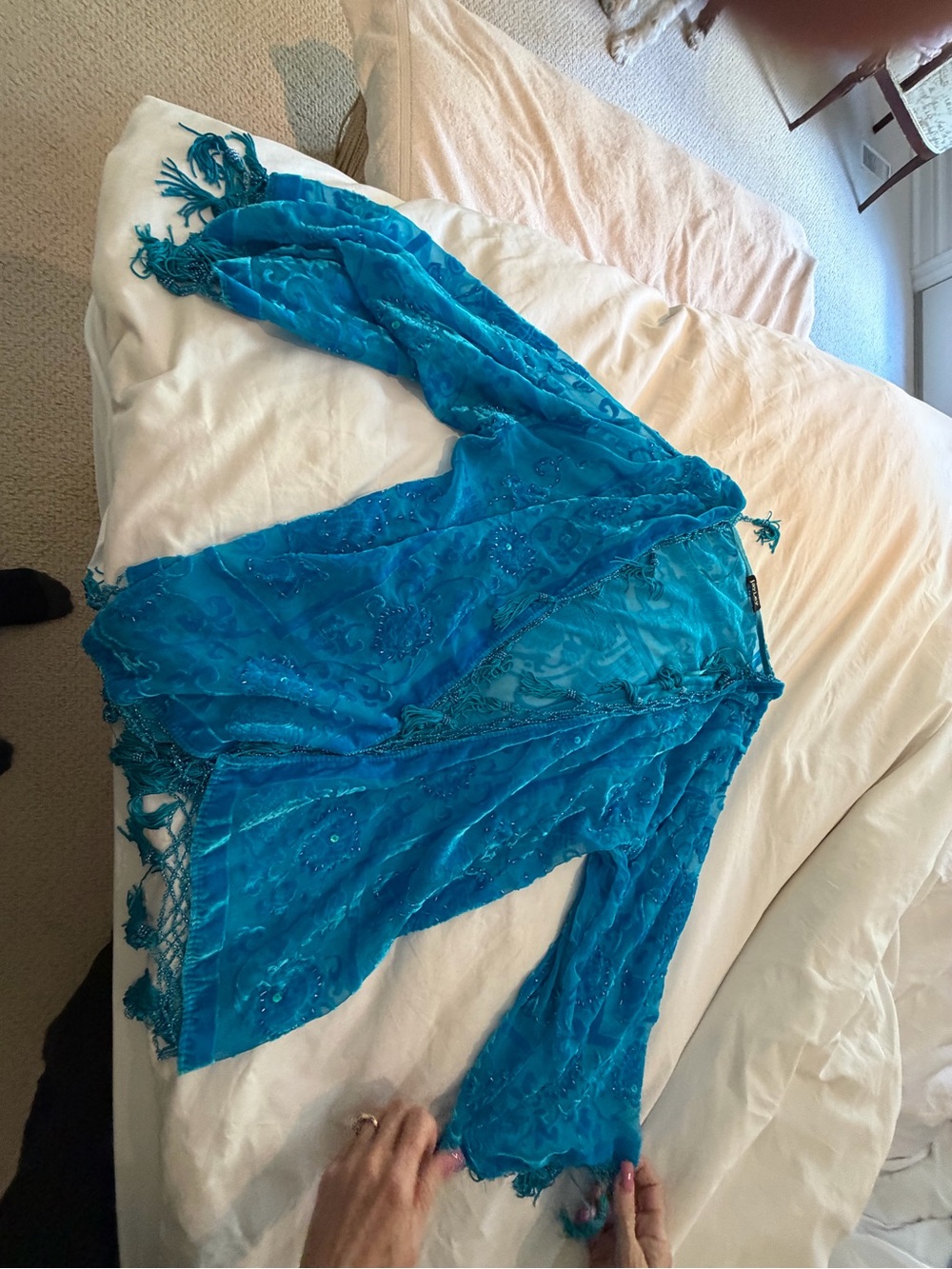 Turquoise Beaded Sheer Kimono Cover-Up one size